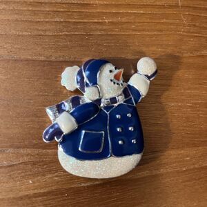 VTG Steinmetz SFJ Colorful Enamel & Glitter Christmas Snowman Brooch Pin 2.25”